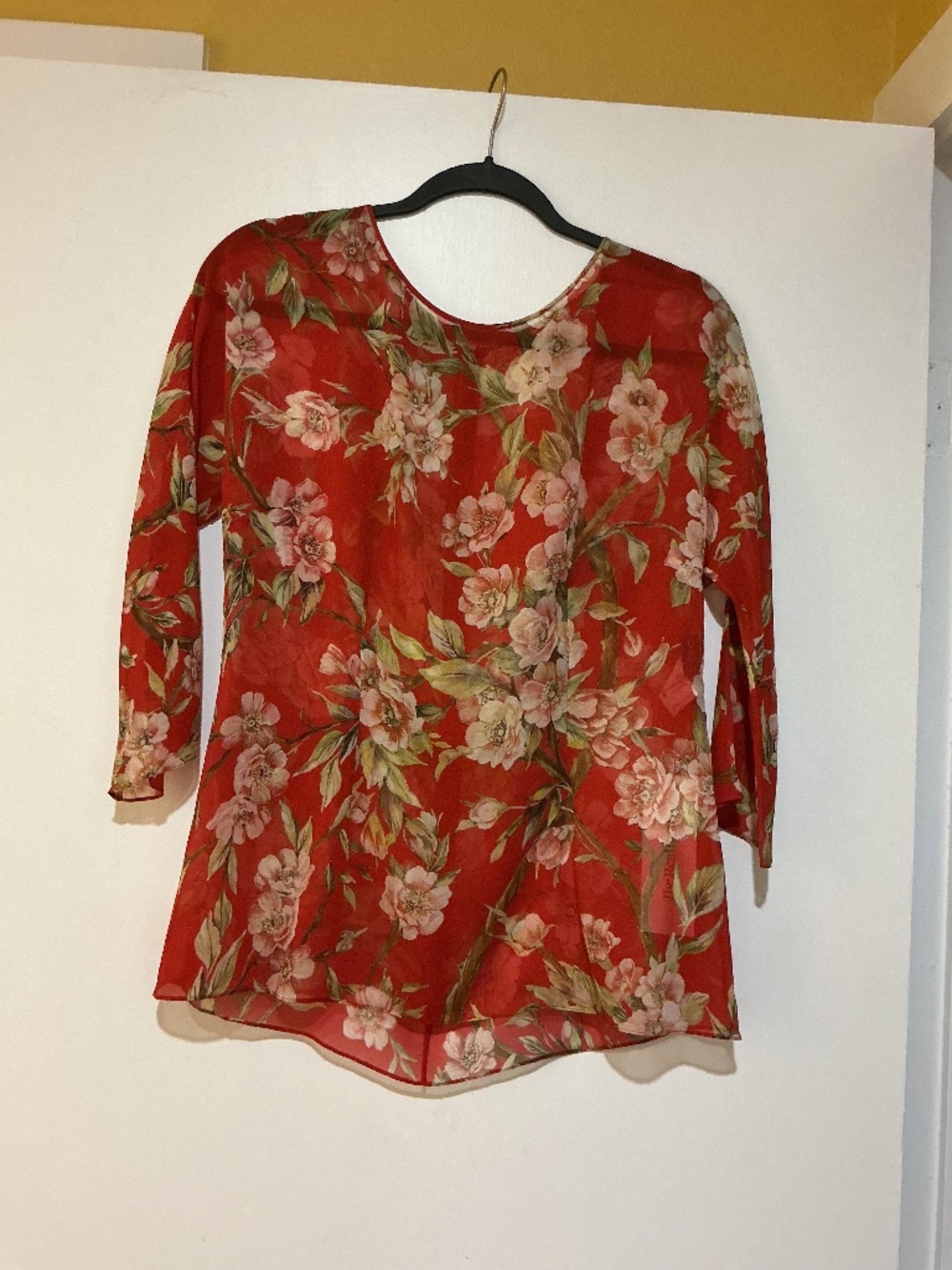 Dolce and Gabbana Sheer Silk Red Floral Blouse 46
